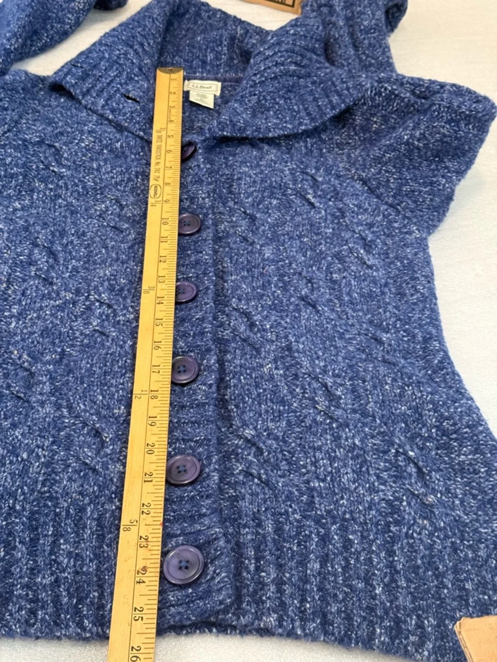 LL Bean Marled Wool Blend Button Shawl Collar Cable Knit Sweater Womens Size M‎